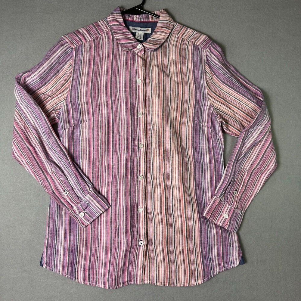 Tommy Bahama Shirt Womens Small Long Sleeve Button Down Pink Striped Shirt